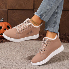 Happy™ VelvetSneakers: Platform Knus Enkelschoenen Veters-Op Van Fluweel Gympen