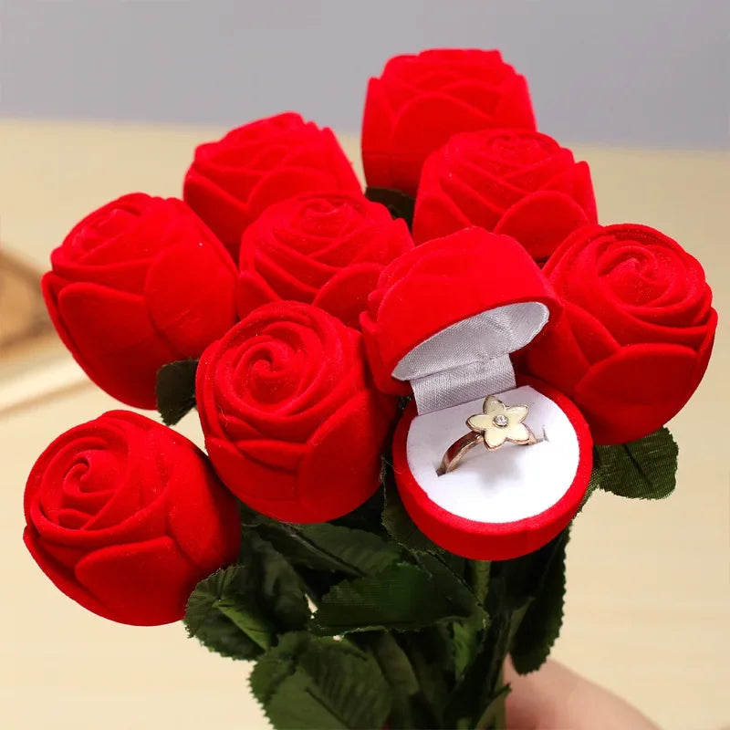 RingBox 1+1 GRATIS: Deluxe Romantische Rode Rozen Ringdoos Houder