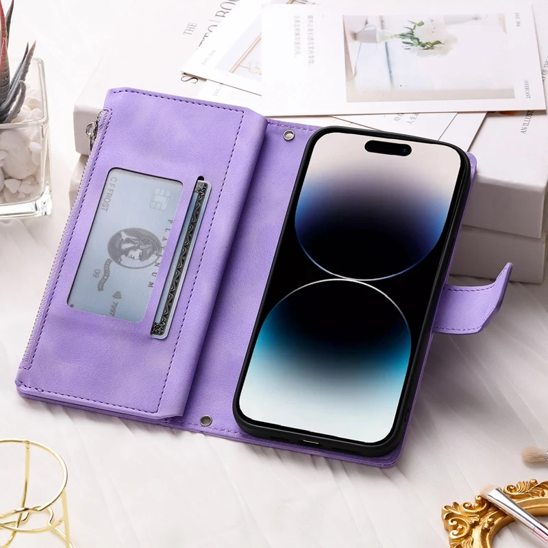 Icone™ WalletCase: Premium Reliëf Flip Cover Slanke Telefoon Portemonnee Hoes