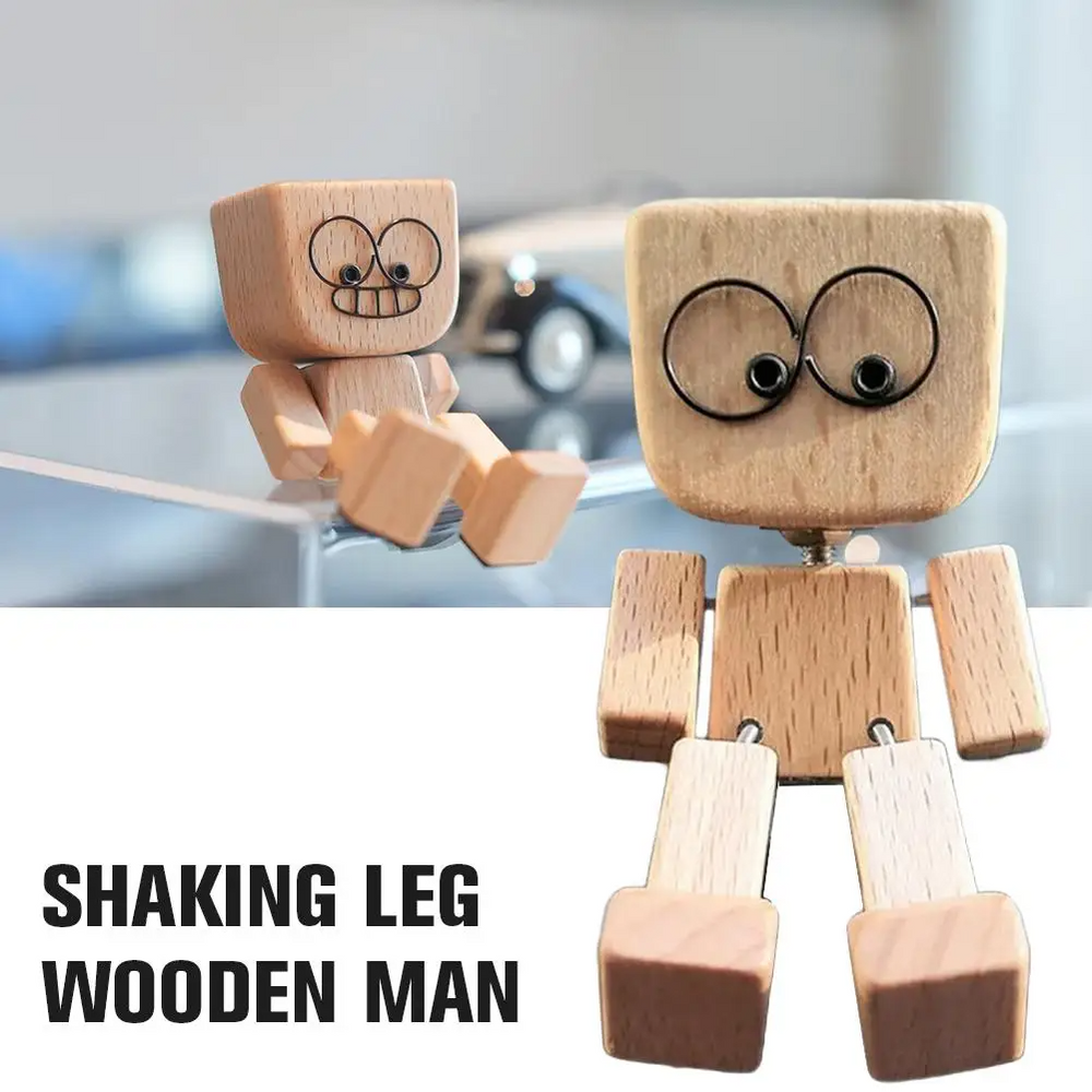 WoodenMan - Klein Schudden Houten Man Beeldje Auto Dashboard Decor