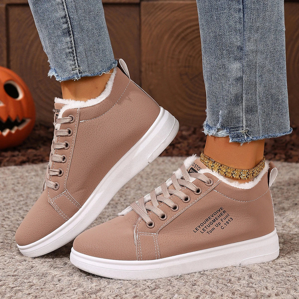 Happy™ VelvetSneakers: Platform Knus Enkelschoenen Veters-Op Van Fluweel Gympen