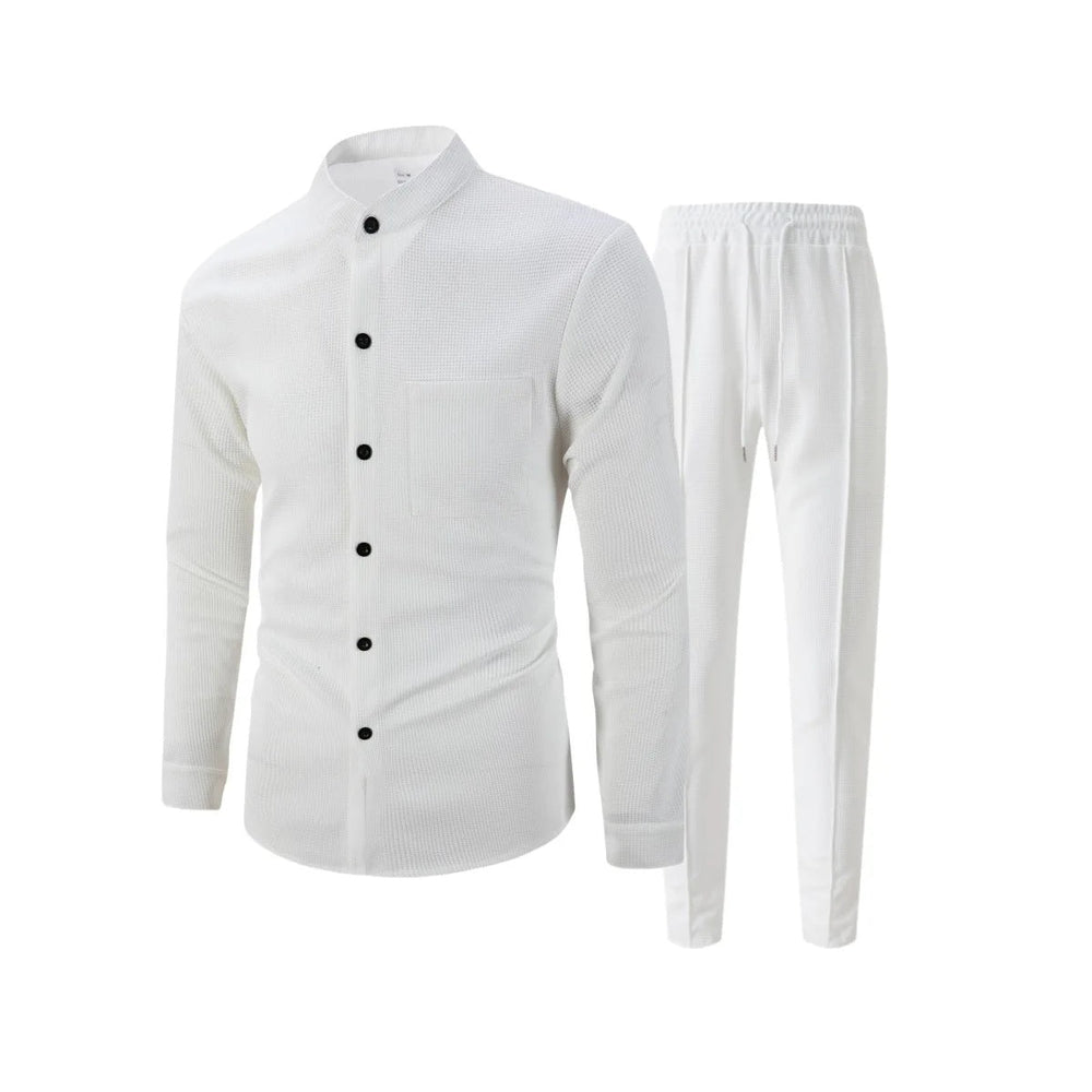 Icone™ WaffleSet: Heren Elegant Comfortabel Stijlvol Wafel Shirt En Broek Set