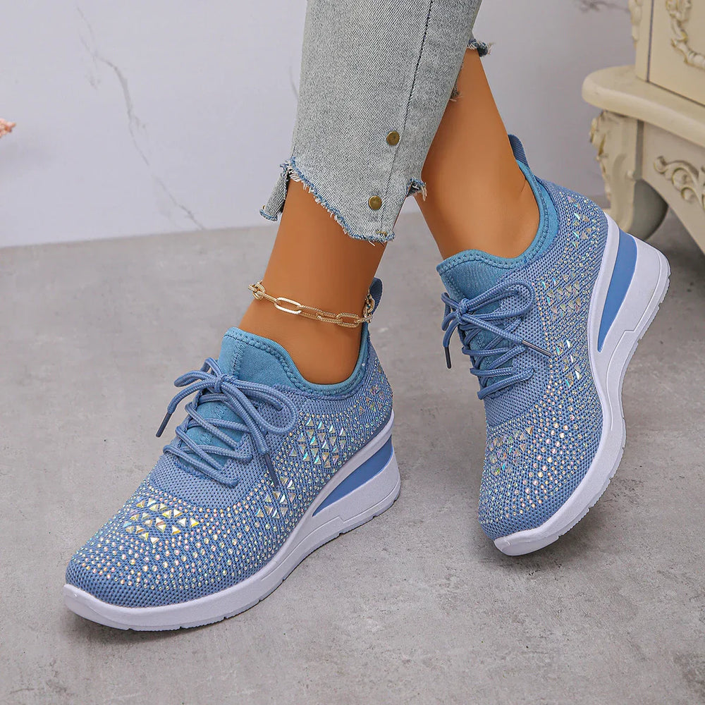Happy™ WomenSneakers: Stijlvol Ademend Wig Dames Sneakers Met Sprankelende Strass