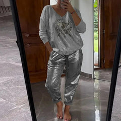 Icone™ SequinSet: Casual Shiny Evil Eye Top En Broek Sequin Set