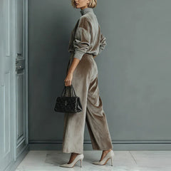 Icone™ LeisureSet: Luxe Coltrui Topje En Losse Broek Leisure Set