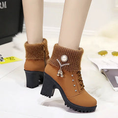 Happy™ CozyBoots: Dames Stijlvol Blok Hakken Gezellig Laarzen
