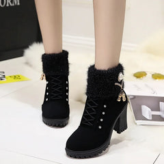 Happy™ CozyBoots: Dames Stijlvol Blok Hakken Gezellig Laarzen