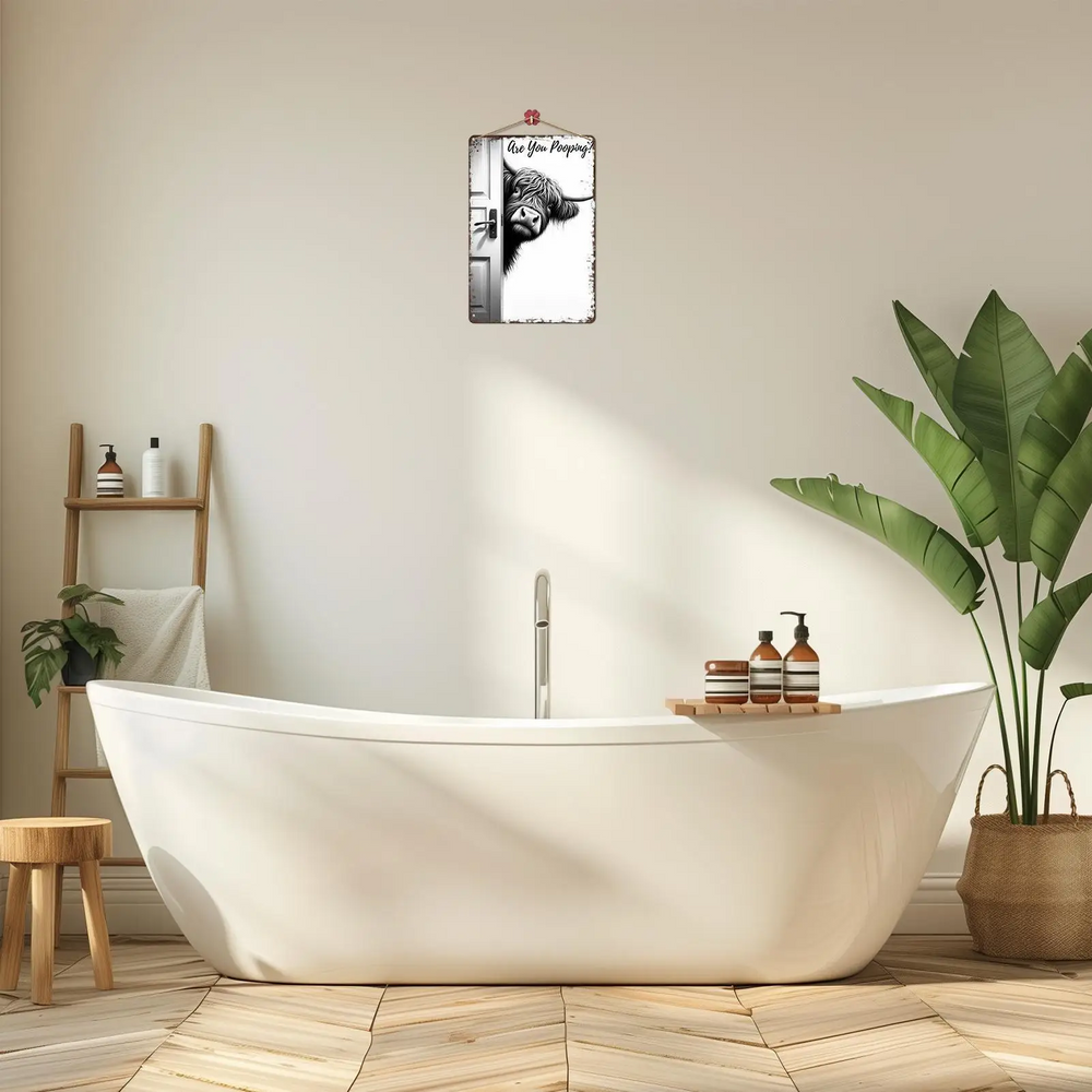 CowFrame™ – Grappig Rustiek Hoogland Koe Frame Badkamerbord