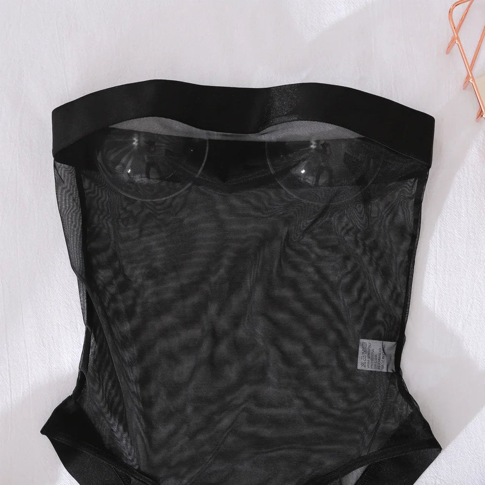 Icone™ SheerBodysuit: Verleidelijke Zwarte Transparante Garter Bodysuit