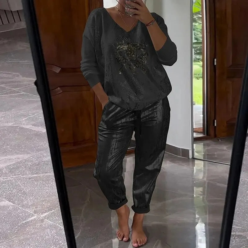 Icone™ SequinSet: Casual Shiny Evil Eye Top En Broek Sequin Set