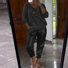 Icone™ SequinSet: Casual Shiny Evil Eye Top En Broek Sequin Set