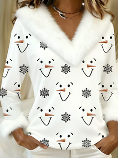 Icone™ ChristmasLongSleeve – Dames Comfortabel V-Hals Kerst Lange Mouw Topje