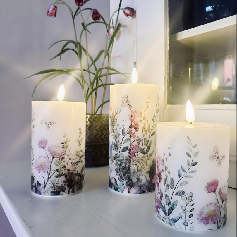 Ledsen™ FloralCandle: Gezellige Elegante Glans Delicate Bloemenprint LED Kaarsenset