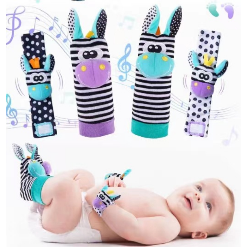 Kletshuts™ RattleToy 1+1 GRATIS: Zachte Dierlijke Baby Pols En Voet Sokke Rammelaa Speelgoed Set