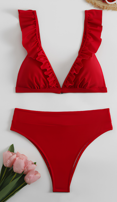 Icone™ RuffledBikini: Hoge Taille Sexy Slim Fit Zomer Halter Ruffled Bikini