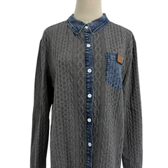 Icone™ DenimKnitwear: Dames Met Gekraagd Patchwork Knoop-Omlaag Denim Gebreide Kleding