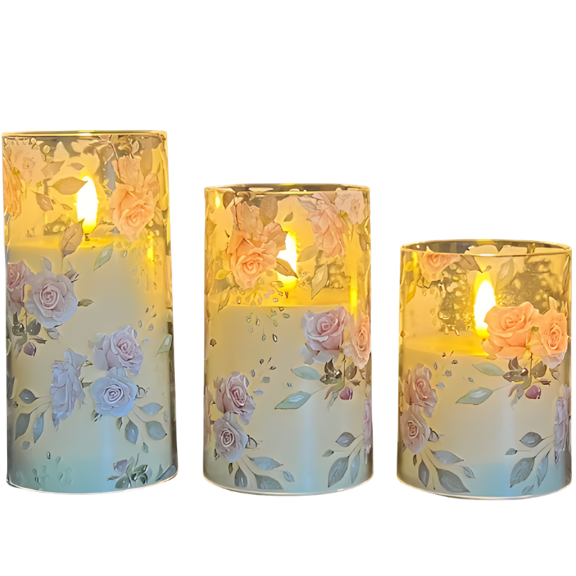 Ledsen™ FloralCandle: Gezellige Elegante Glans Delicate Bloemenprint LED Kaarsenset