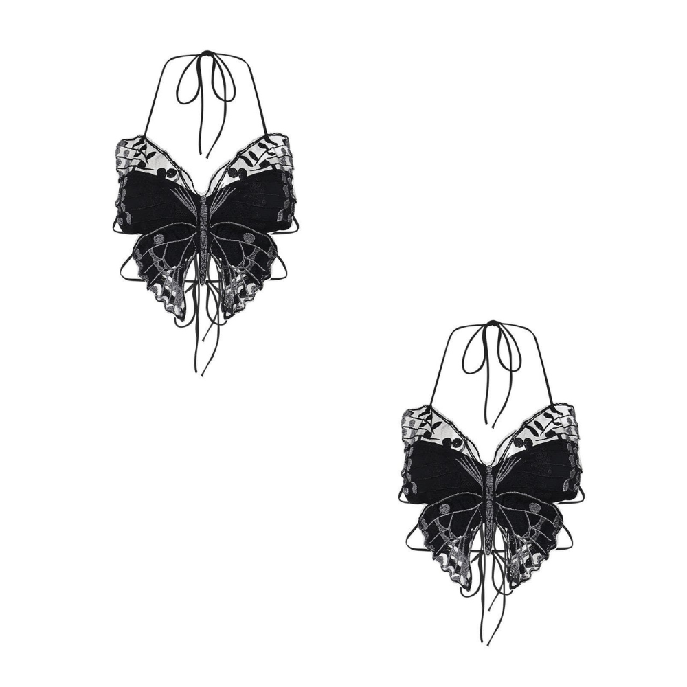 Icone™ ButterflyTop: Stijlvolle Geborduurde Halter Rugloze Vlinder Top