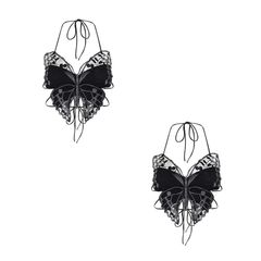 Icone™ ButterflyTop: Stijlvolle Geborduurde Halter Rugloze Vlinder Top