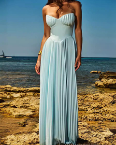 Icone™ FlexDress: Strapless Flexibele Feeststijl Plissé Maxi Jurk