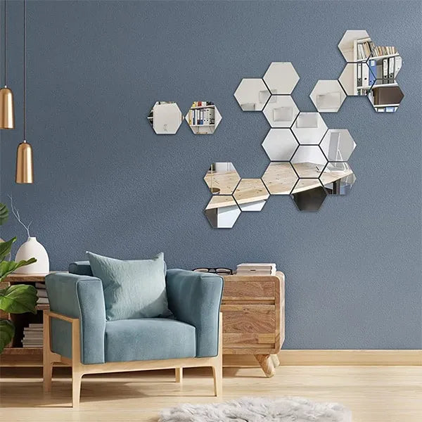 UltiFurni® HexaMirror: Zeshoek Spiegel Muur Stickers