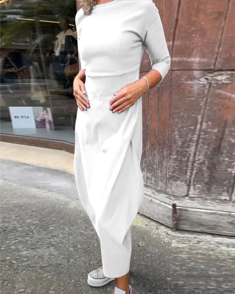Icone™ SleekDress: Minimalistische Lange Sleek Mouw Elegante Casual Fit Jurk