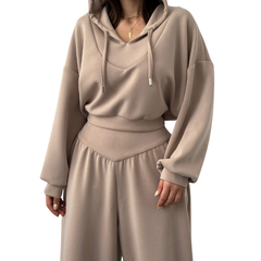 Icone™ StylishOutfit : Dames Stijlvolle Outfit Korte Hoodie En Wijde Broek Set