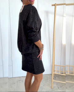 Icone™ GlitterDress: Elegante Ronde Hals Chique Glitter Jurk