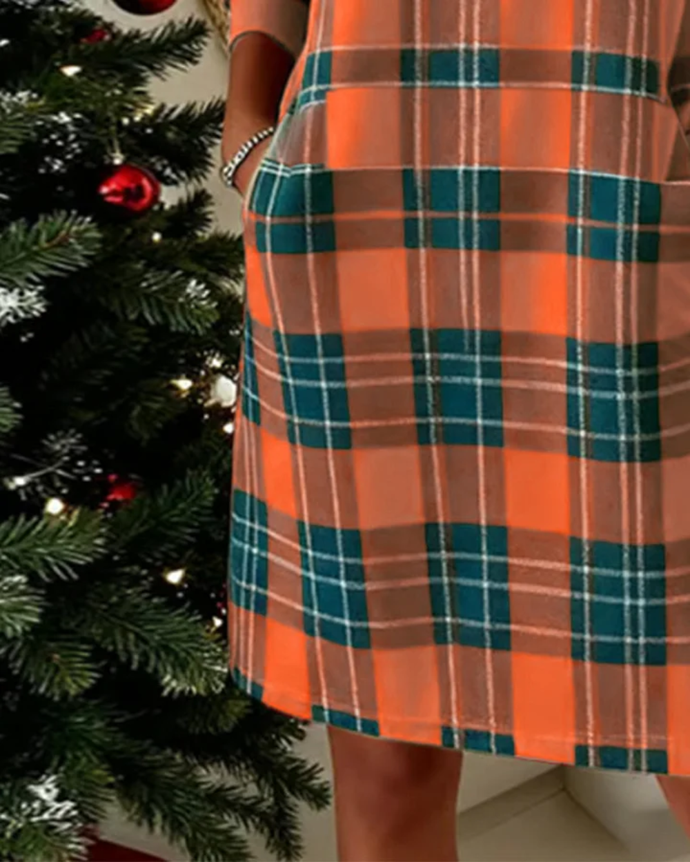 Icone™ CheckeredDress: Casual Ontspannen Pasvorm Lange Mouwen Geruit Jurk