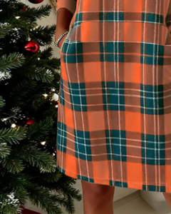 Icone™ CheckeredDress: Casual Ontspannen Pasvorm Lange Mouwen Geruit Jurk