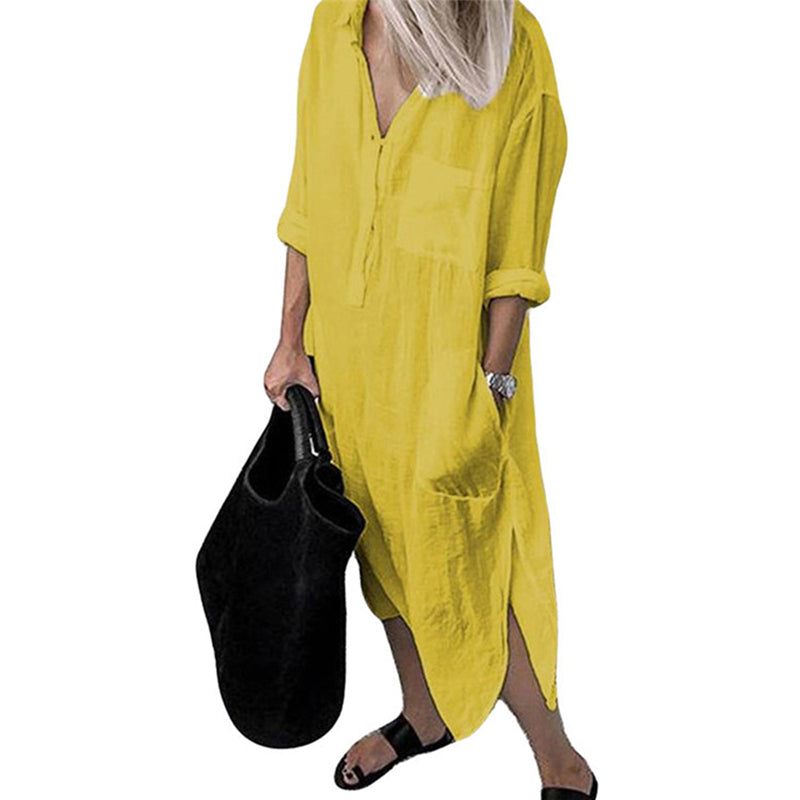 Icone™ ShirtDress: Soepelvallend Overhemd Zijsplit Jurk