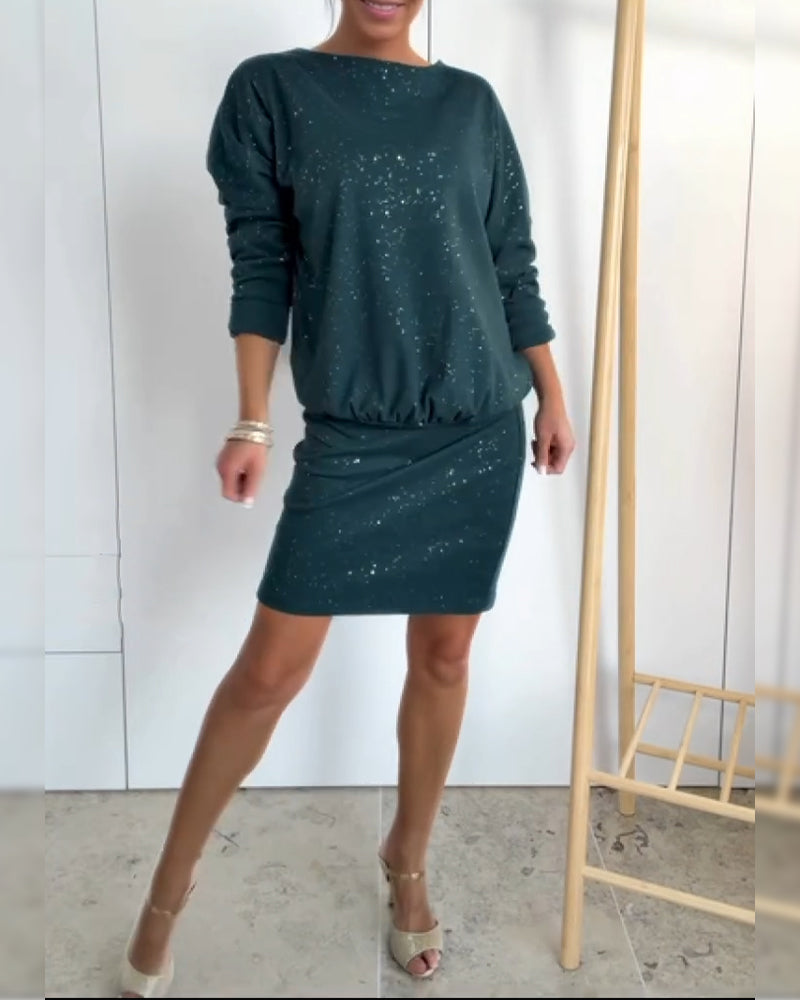 Icone™ GlitterDress: Elegante Ronde Hals Chique Glitter Jurk