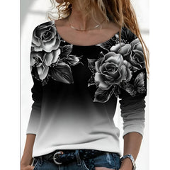 Icone™ FloralLongsleeves: Dames Casual Comfort Top Ronde Hals Bloemen Lange Mouwen
