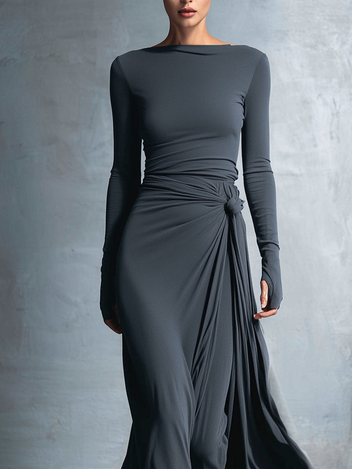 Icone™ MaxiDress: Zij-Knoop Wikkel Slank-Pasvorm Premium Lange Maxi Jurk