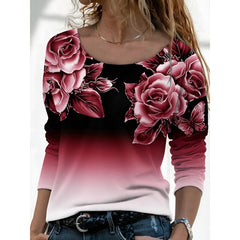 Icone™ FloralLongsleeves: Dames Casual Comfort Top Ronde Hals Bloemen Lange Mouwen