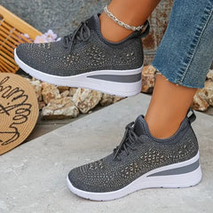 Happy™ WomenSneakers: Stijlvol Ademend Wig Dames Sneakers Met Sprankelende Strass