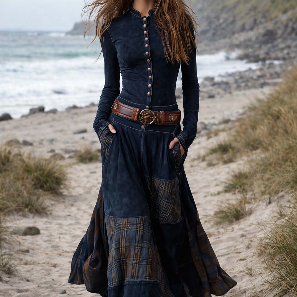 Icone™ ClassicDress: Luxe Retro Taille-Accentuerende Vintage Patchwork Klassieke Jurk