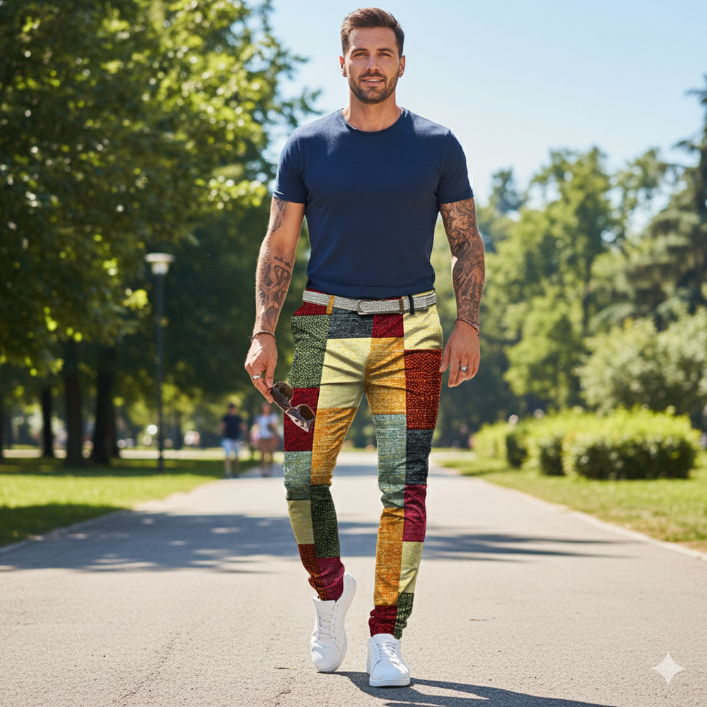 Icone™ RetroTrousers: Stijlvolle Kleurblok Vintage Slank Passende Retro Broek