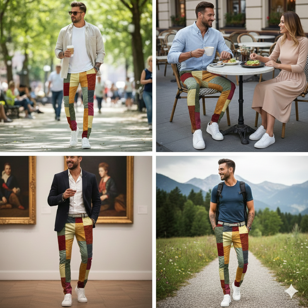 Icone™ RetroTrousers: Stijlvolle Kleurblok Vintage Slank Passende Retro Broek