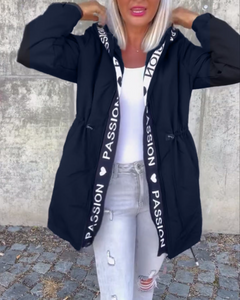 Icone™ HoodedJacket: Dames Casual Brief Afdrukken Trekkoord Met Capuchon Jas