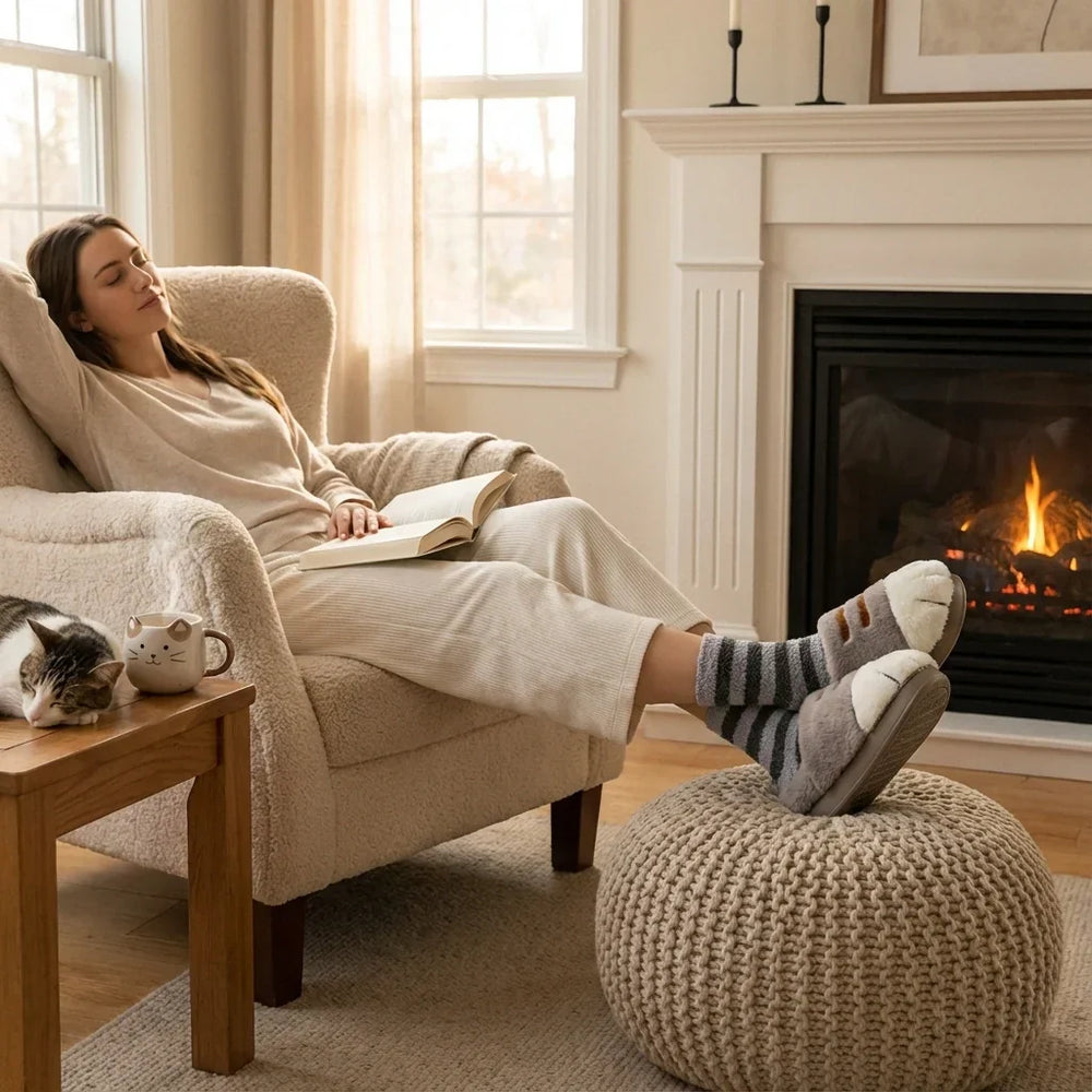 Happy™ PawSlippers: Comfortabele Pluche Slippers Geïnspireerd Door Kattenpootjes
