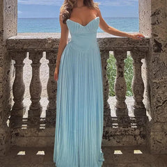 Icone™ FlexDress: Strapless Flexibele Feeststijl Plissé Maxi Jurk