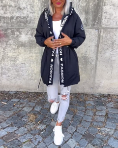 Icone™ HoodedJacket: Dames Casual Brief Afdrukken Trekkoord Met Capuchon Jas
