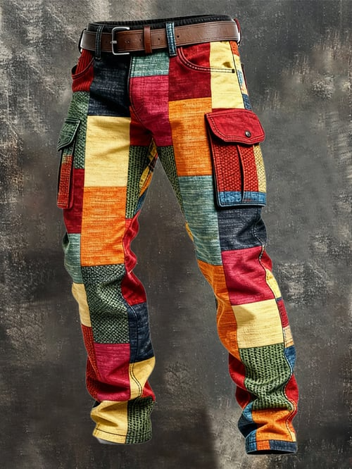 Icone™ RetroTrousers: Stijlvolle Kleurblok Vintage Slank Passende Retro Broek