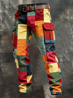 Icone™ RetroTrousers: Stijlvolle Kleurblok Vintage Slank Passende Retro Broek