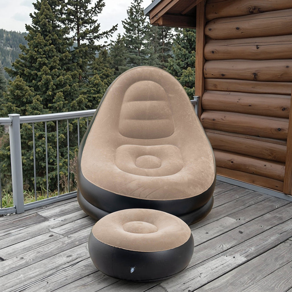 UltiFurni® InflatableSofa: Draagbare Comfortabele Stijlvolle Opblaasbare Sofa en Voetsteun