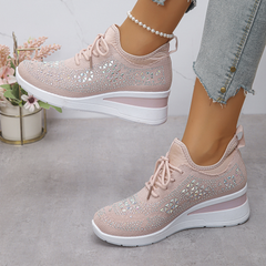 Happy™ WomenSneakers: Stijlvol Ademend Wig Dames Sneakers Met Sprankelende Strass