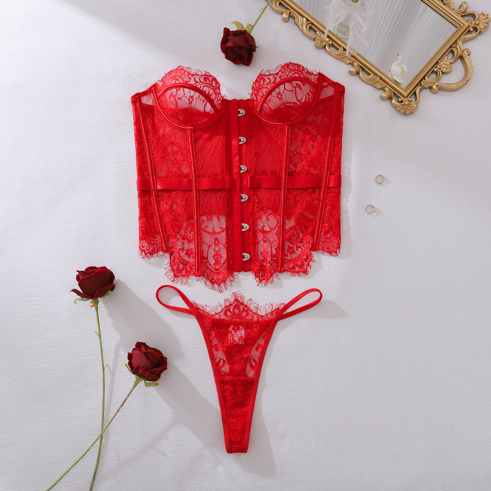 Icone™ LaceCorset: Lichaam Ingrijpen Transparante Kant Korsetten Met Kant String