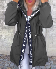 Icone™ HoodedJacket: Dames Casual Brief Afdrukken Trekkoord Met Capuchon Jas