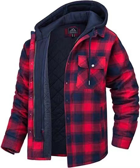 Icone™ PlaidJacket: Heren Stijlvol Met Capuchon Rits Omhoog Geruit Jas